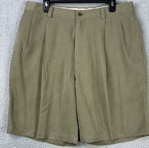 Tommy Bahama Green Pleated 100% Silk Relaxed Shorts Men’s Size 34